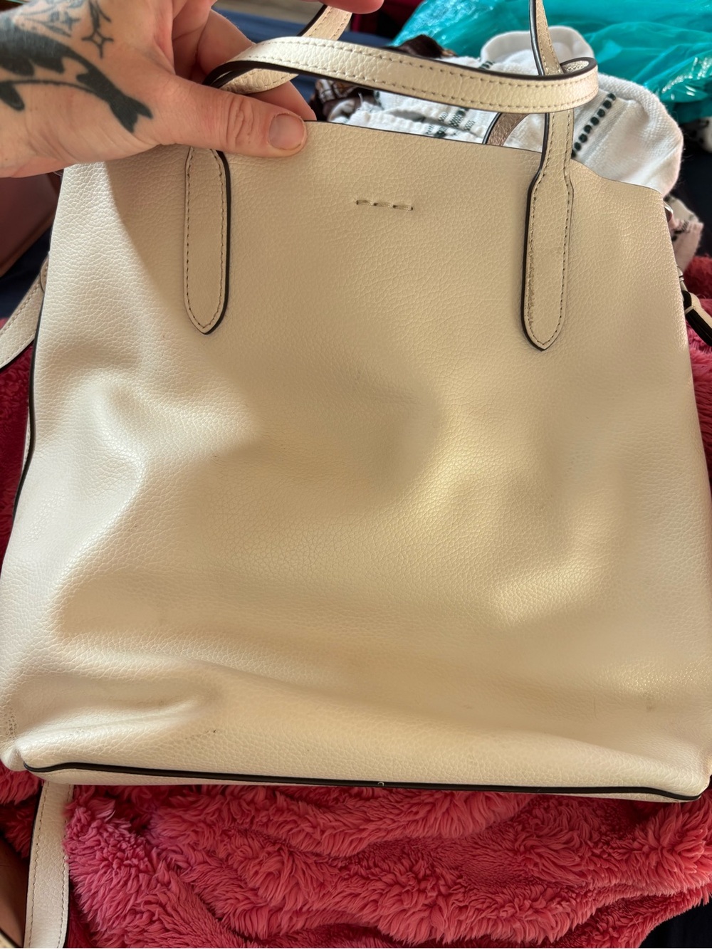Coach Cream Leather Tote with Silver Logo - Picture 4 of 4